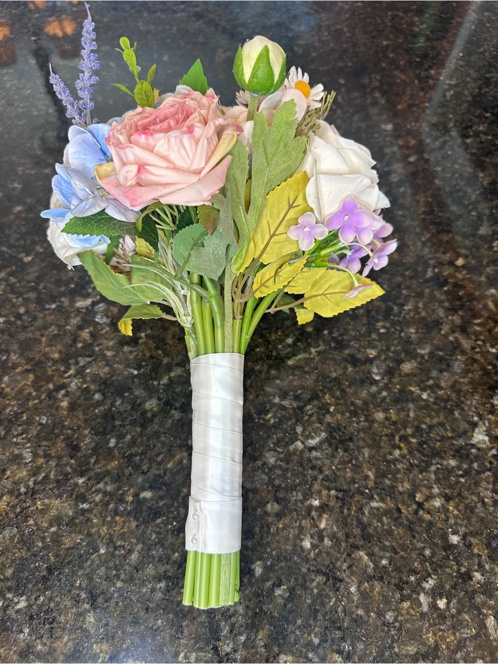 Faux Pink and White Rose Bouquet - Romantic Artificial Floral Arrangement